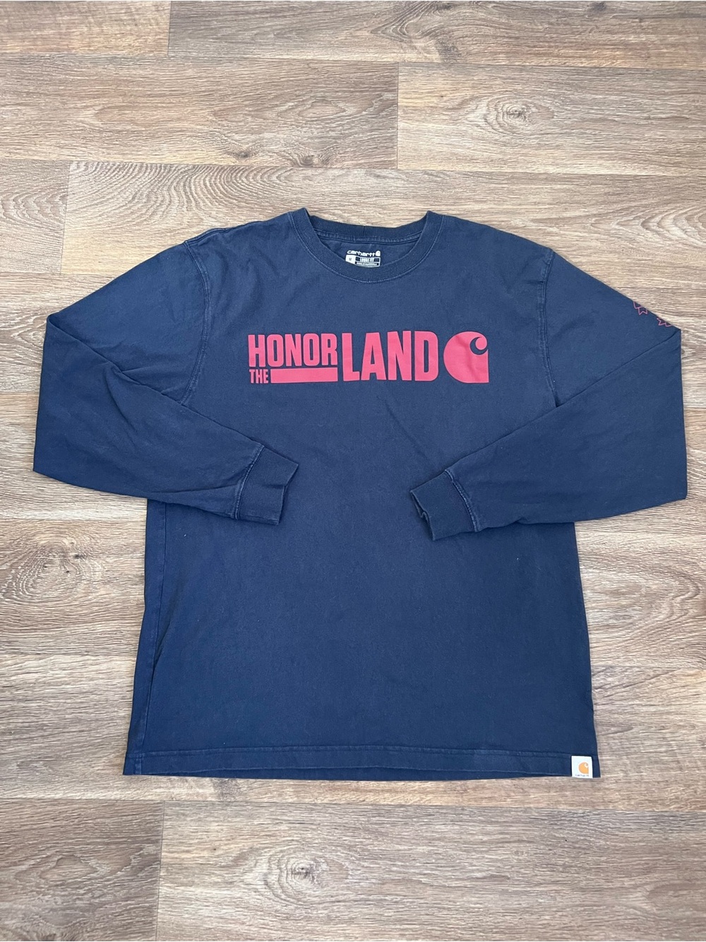 Carhartt Navy Crewneck Long Sleeve Tee with Red GraphicA600